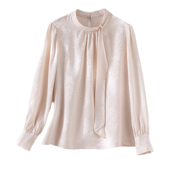 Damen Elegante Satin-Bluse mit Schluppe und feiner Jacquard-Struktur Drune