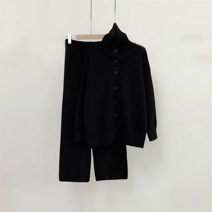 Damen Strickensemble mit hohem Kragen und knöpfbarem Design Drune