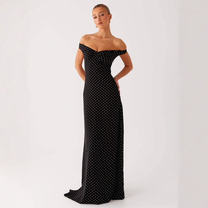 Damen Abendkleid mit Off-Shoulder-Design und elegantem Punktmuster Drune