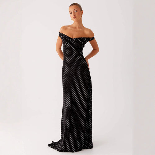 Damen Abendkleid mit Off-Shoulder-Design und elegantem Punktmuster Drune