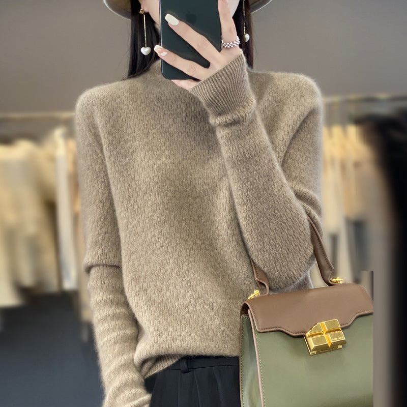Damen Weicher Feinstrick‑Mockneckpullover mit flauschiger Mohair‑Optik, zarter Wabenstruktur und legerer Oversize‑Passform Drune