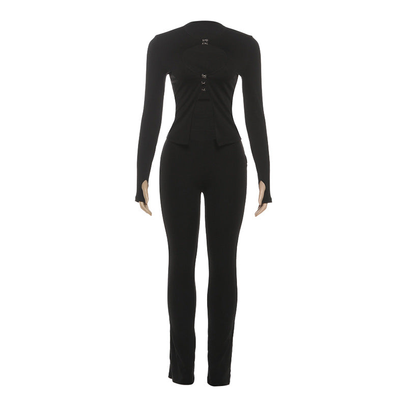 Damen Cut-Out Jumpsuit mit elegantem Stehkragen und figurbetontem Schnitt Drune