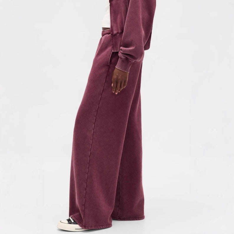 Damen nan zweiteiliges Frottee-Loungewear-Set mit Reißverschluss-Kapuzenjacke und weit geschnittener Jogginghose Drune
