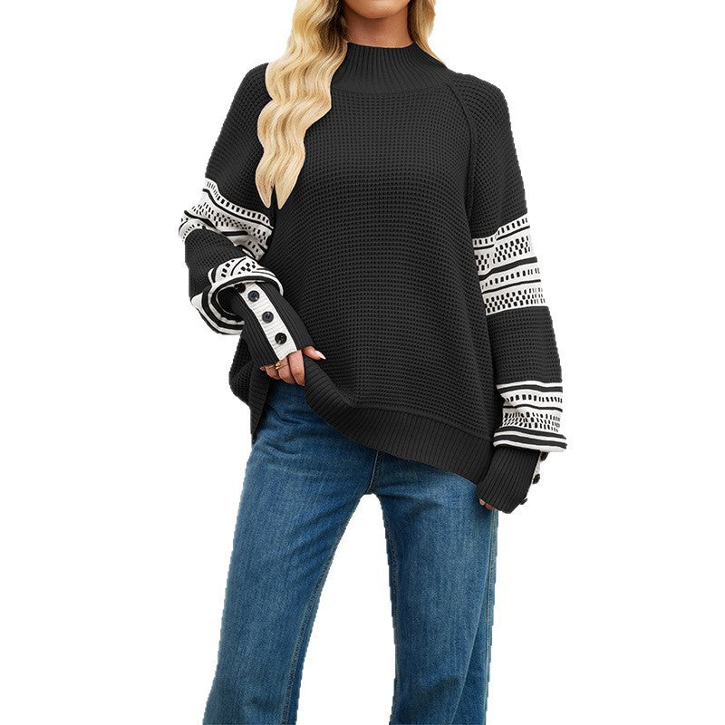 Damen Großer Strickpullover mit Stehkragen und Details von Drune