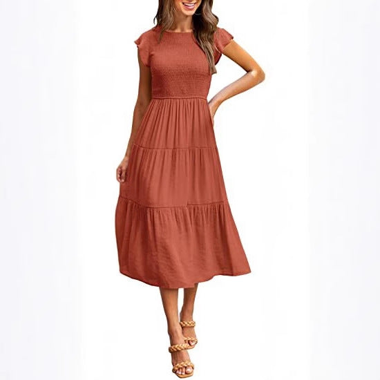 Damen Midikleid mit gesmoktem Oberteil und voluminösem Rock Drune