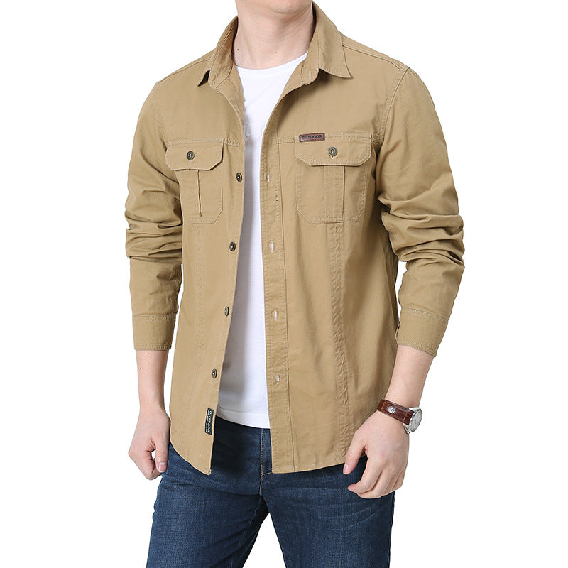 Herren robustes Overshirt aus Baumwoll-Canvas mit Brustpattentaschen Drune