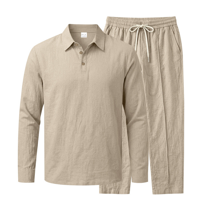 Herren Langarm-Henley-Lounge-Set aus leichter Baumwollmischung mit Kordelzug Drune