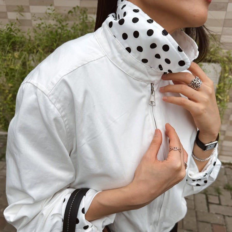 Damen leichte Bomberjacke mit Stehkragen und gepunktetem Innenfutter Drune