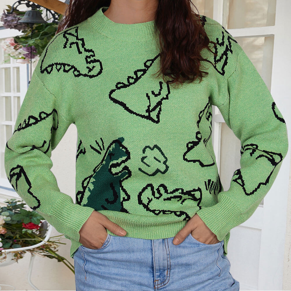 Damen Pullover mit Dinosaurier-Motiv und lässigem Schnitt Drune