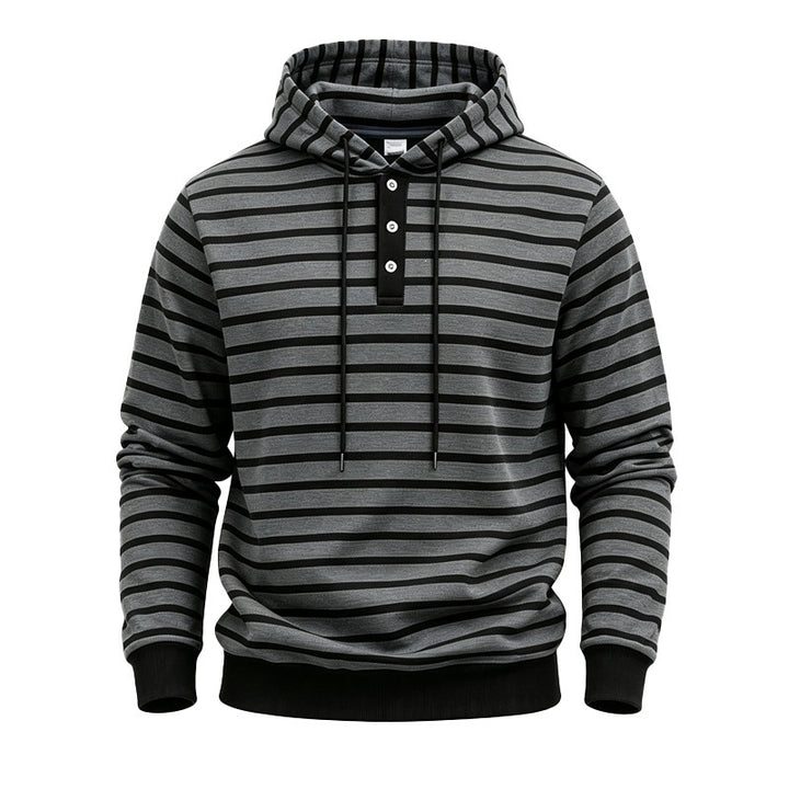 Herren Kapuzenpullover mit Knopfleiste und modischem Streifenmuster Drune