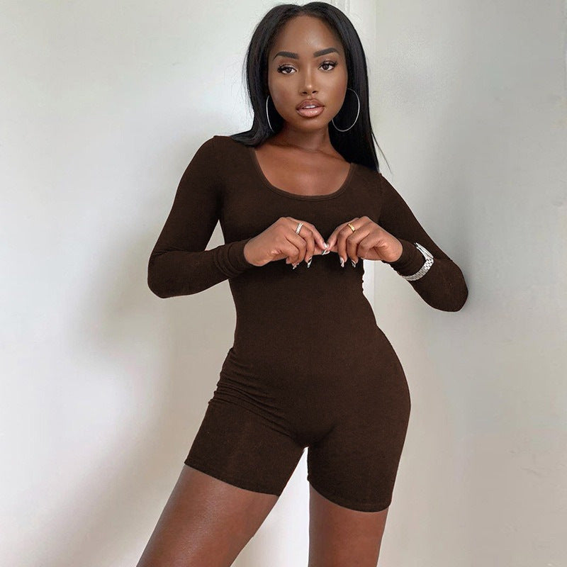 Damen Figurbetontes Kurzarm-Jumpsuit mit langem Arm Drune