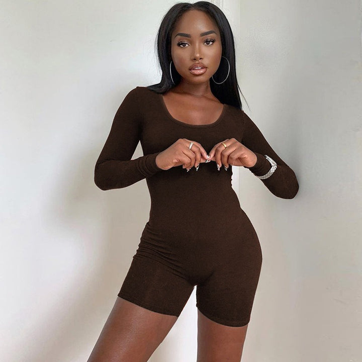 Damen Figurbetontes Kurzarm-Jumpsuit mit langem Arm Drune