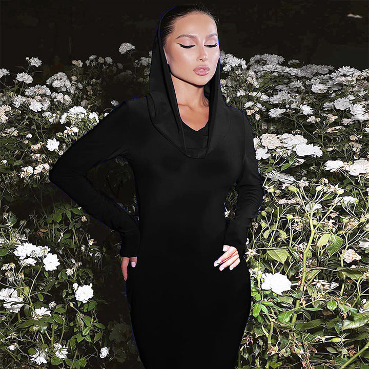 Damen elegantes Abendkleid mit Kapuze und figurbetonter Silhouette Drune