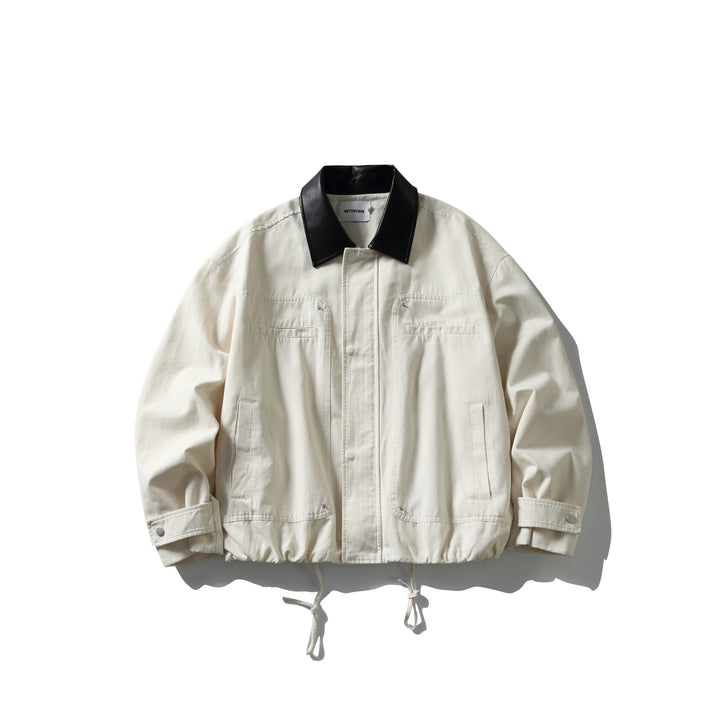 Herren Fieldjacke im Boxy‑Cut mit Lederkragen und Kordelzug Drune