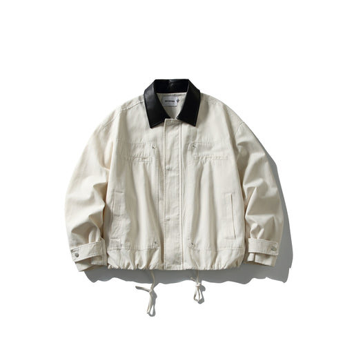 Herren Fieldjacke im Boxy‑Cut mit Lederkragen und Kordelzug Drune
