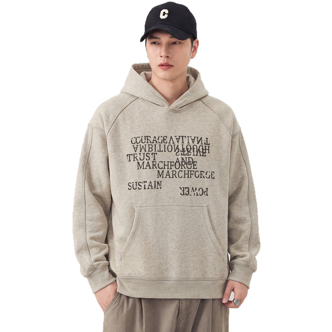 Herren Oversize Kapuzenpullover mit Statement-Print und Kängurutasche Drune