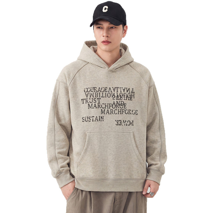 Herren Oversize Kapuzenpullover mit Statement-Print und Kängurutasche Drune
