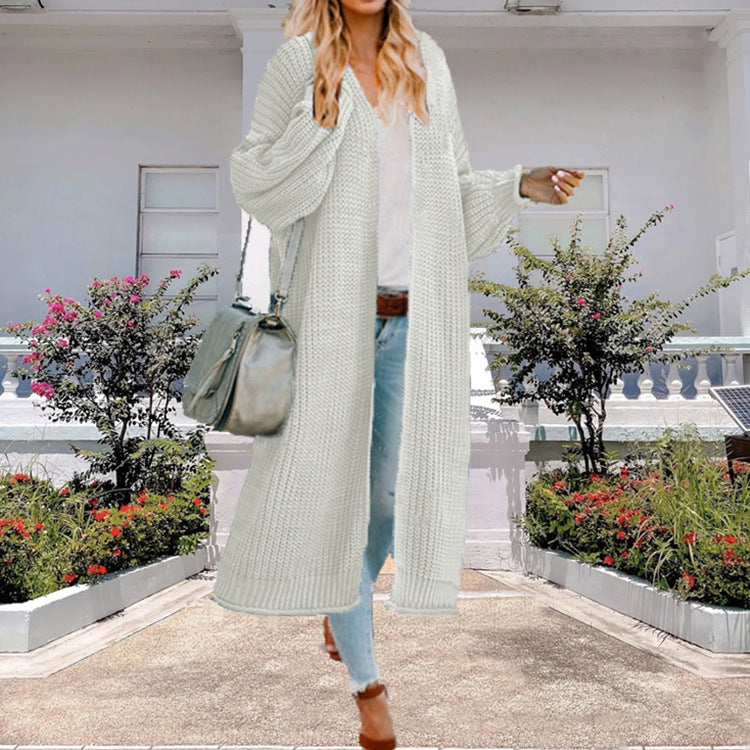Damen Lange Strickjacke mit weit geschnittenen Ärmeln und strukturiertem Design Drune