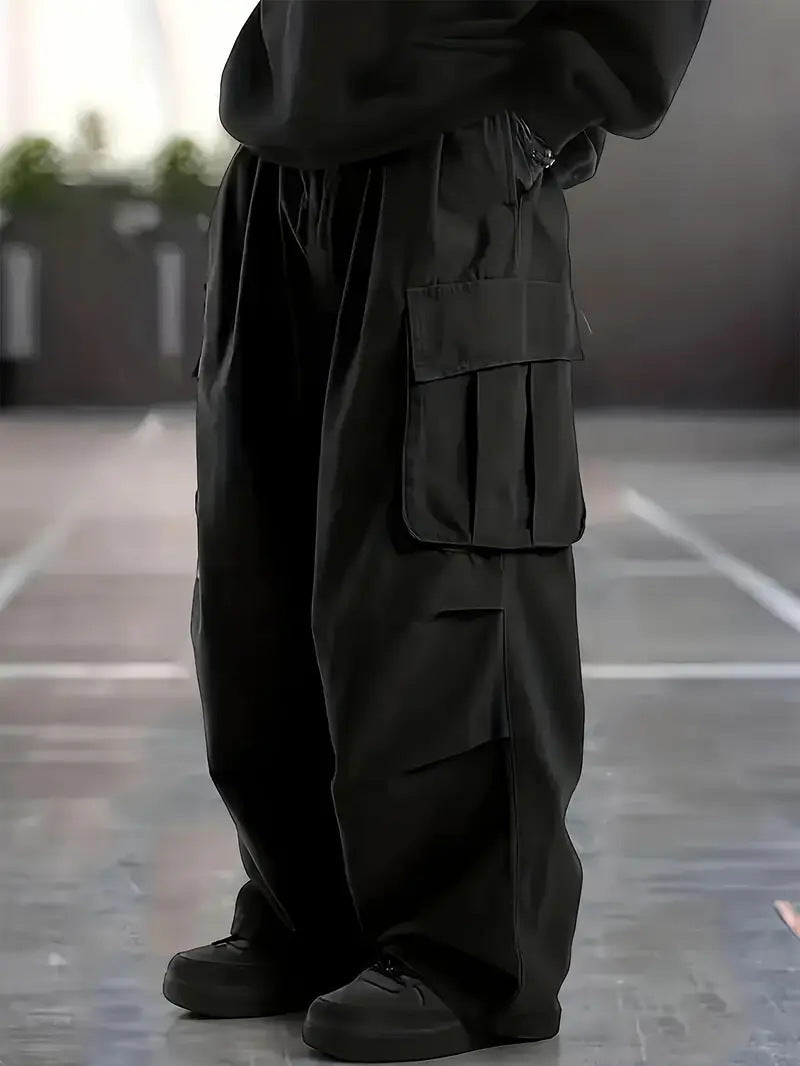 Herren Weite Utility-Cargohose mit übergroßen Klappentaschen & elastischem Tunnelzugbund Drune