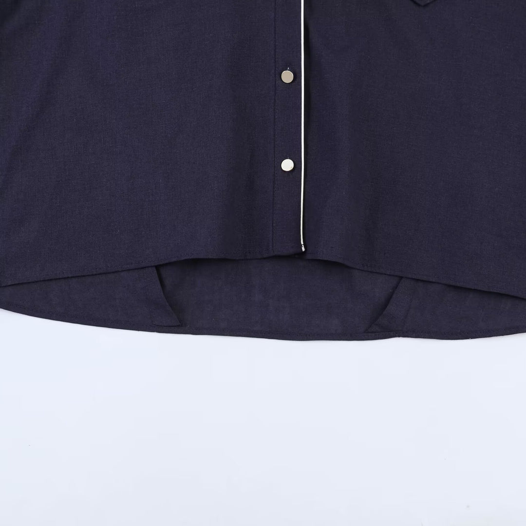 Damen Pyjama-inspirierte Oversize-Hemdbluse mit Kontrastpaspel und Brusttaschen Drune