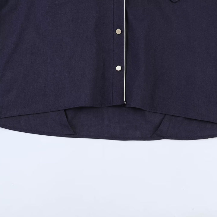 Damen Pyjama-inspirierte Oversize-Hemdbluse mit Kontrastpaspel und Brusttaschen Drune