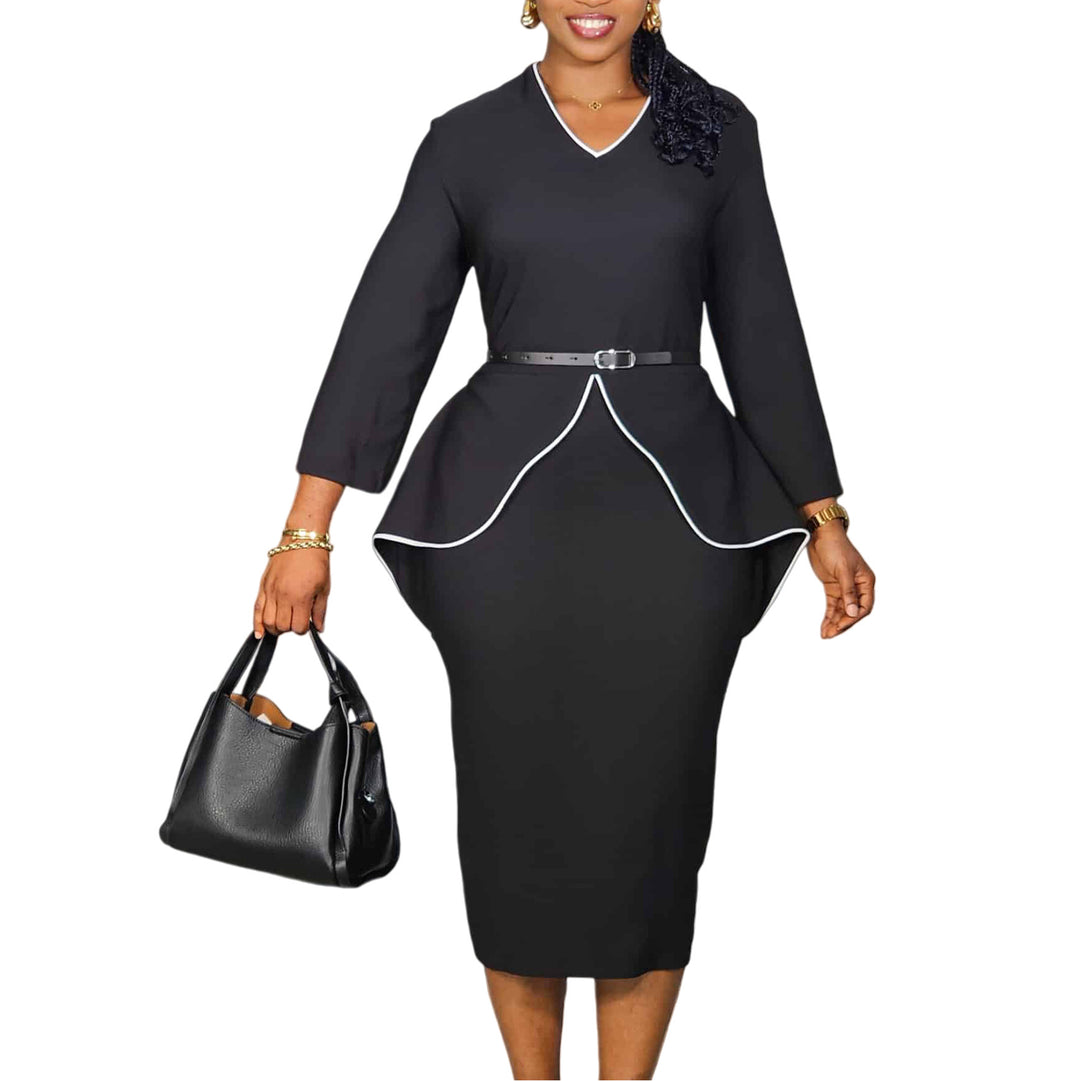 Damen Etuikleid mit modernem Peplum-Design und Taillengürtel Drune
