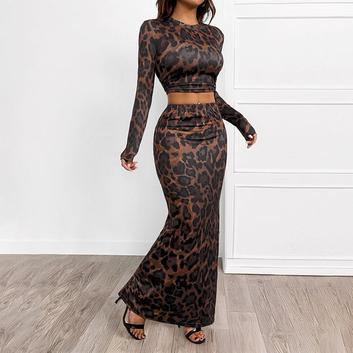 Damen Maxikleid mit Leopardenmuster Drune