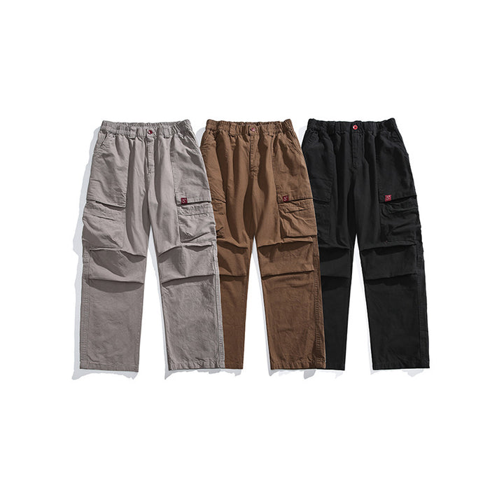 Herren Lockere Cargohose mit elastischem Bund, Multifunktionstaschen und geradem Bein Drune