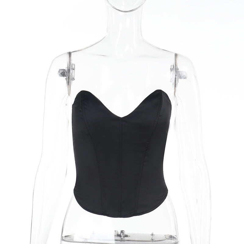 Damen Corsage-Top mit Herz-Ausschnitt aus glattem Satin Drune