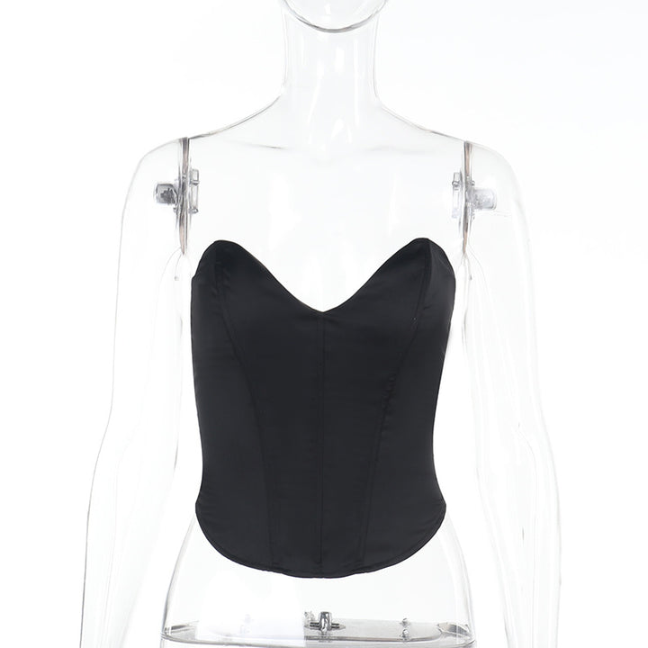Damen Corsage-Top mit Herz-Ausschnitt aus glattem Satin Drune