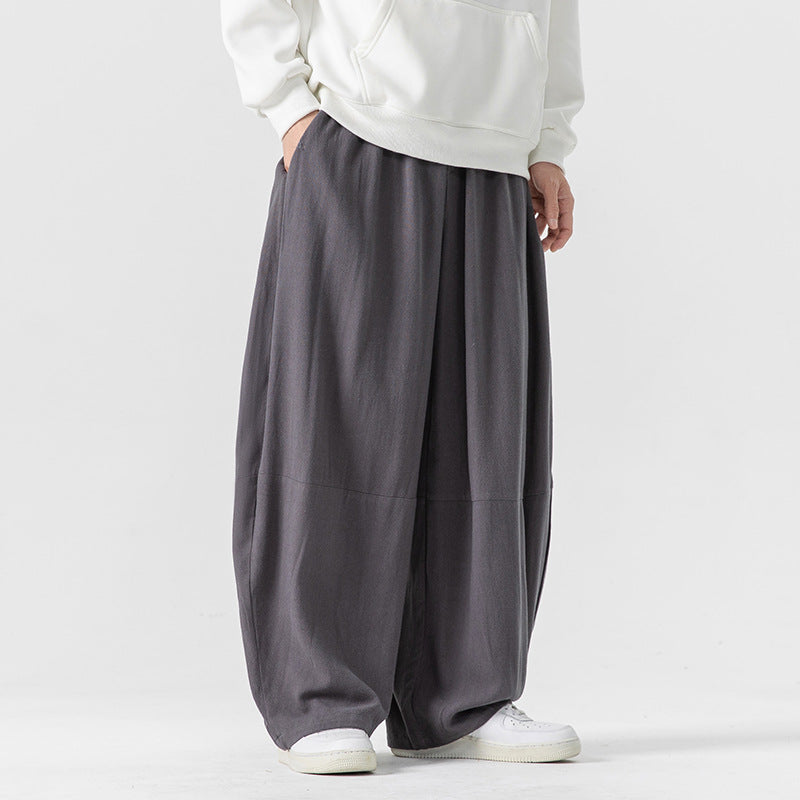 Herren Extraweit geschnittene Ballon-Loungehose mit elastischem Bund, tiefem Schritt und soften Baumwollmix Drune
