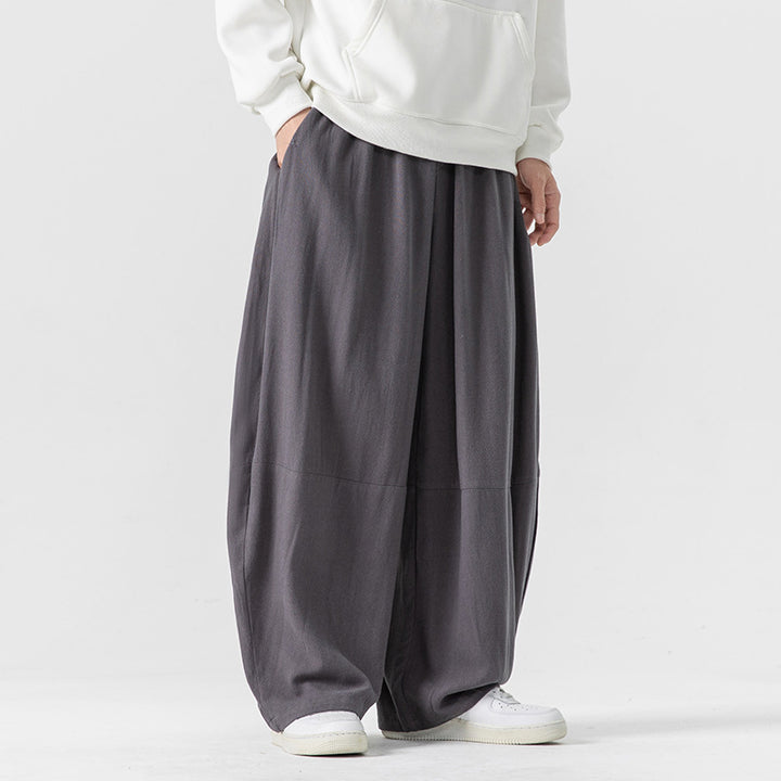 Herren Extraweit geschnittene Ballon-Loungehose mit elastischem Bund, tiefem Schritt und soften Baumwollmix Drune