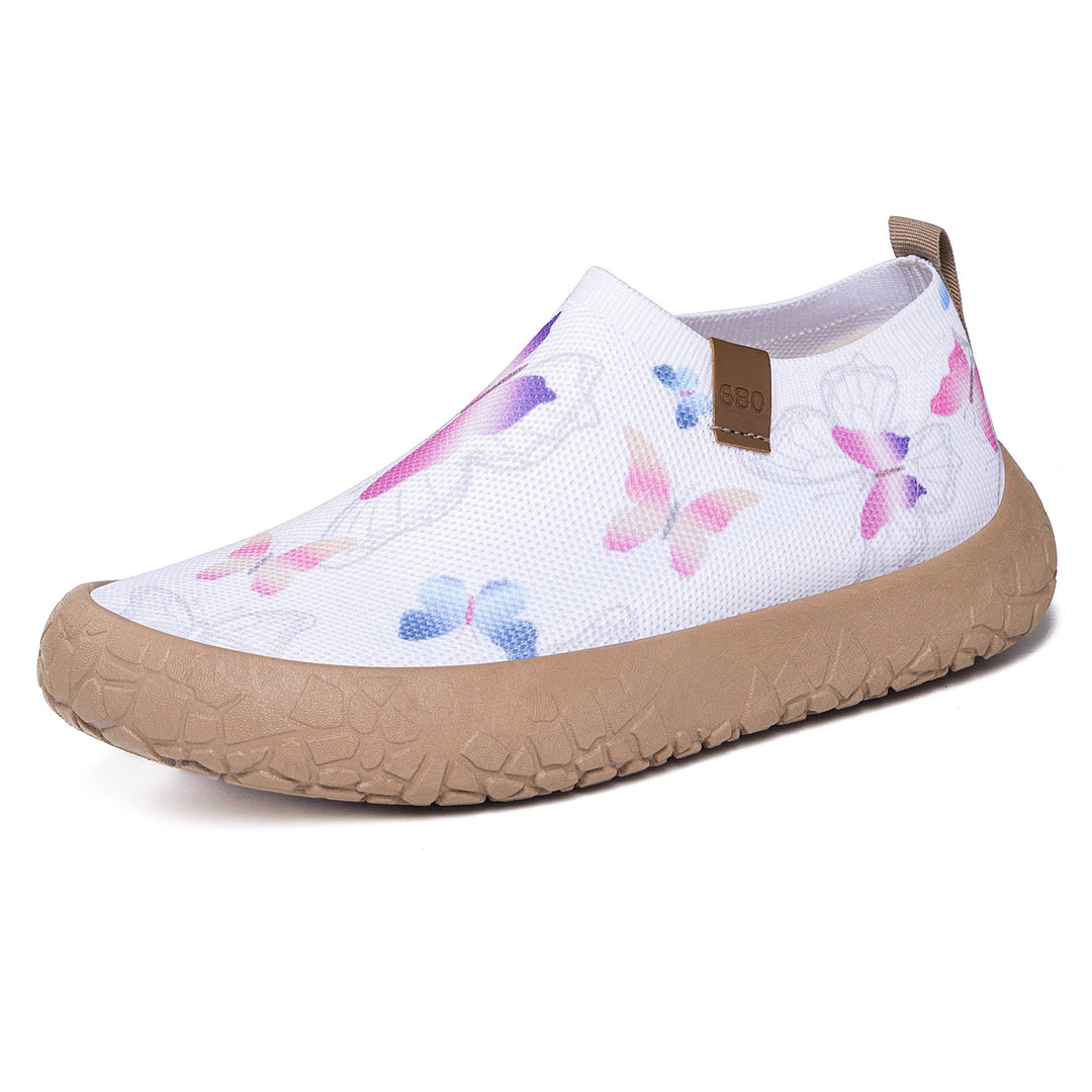 Damen nan atmungsaktiver Strick-Slipper mit Aquarell-Schmetterlingsprint und griffiger Outdoorsohle Drune