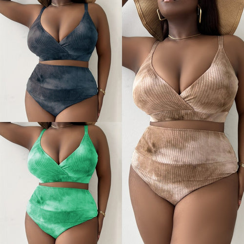 Damen Hoch tailliertes Bikini-Set mit raffiniertem Ripp-Design Drune