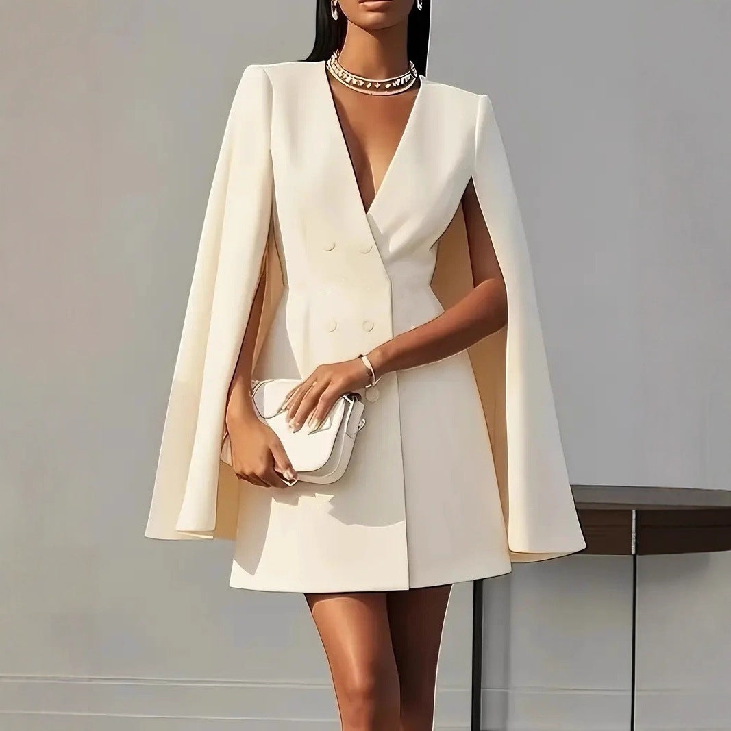Damen Kurzblazer-Kleid mit Cape-Ärmeln und doppelreihiger Knopfleiste Drune