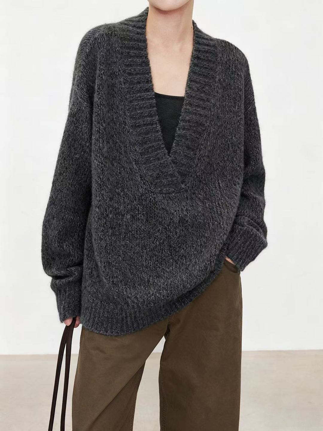 Damen eleganter Strickpullover mit V-Ausschnitt und lässigem Schnitt Drune