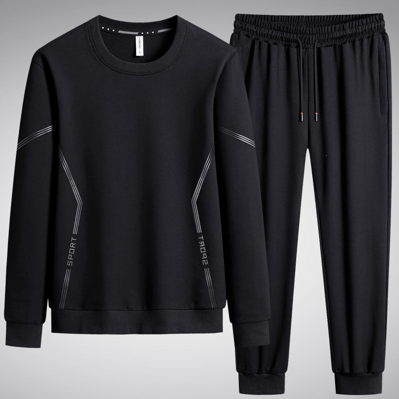 Herren Sportliches Freizeit-Jogginganzug-Set aus atmungsaktivem Funktionsfleece mit Rundhalsausschnitt & Kordelbund Drune