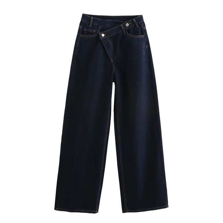 Damen 20+ weite High‑Waist Denim‑Palazzo‑Jeans mit asymmetrischem Bunddetail Drune