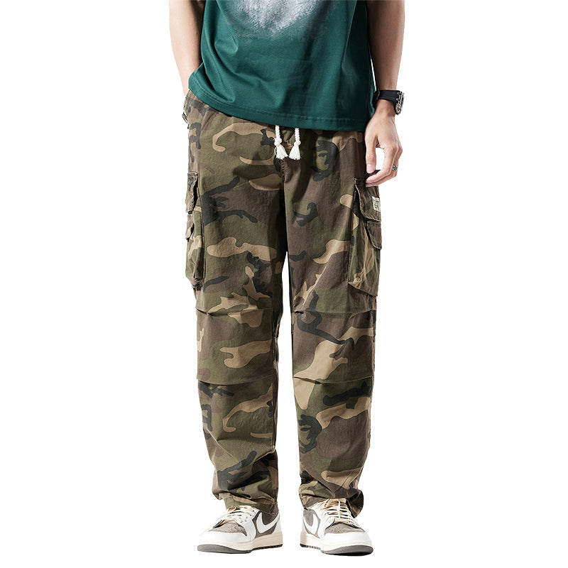 Herren Locker geschnittene Mehrfach-Taschen Cargohose mit Kordelzug und Camouflage-Muster Drune
