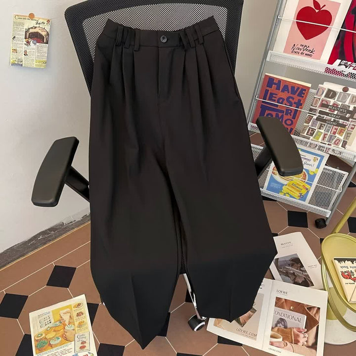 Damen elegante High-Waist Hose mit Falten und weitem Bein Drune