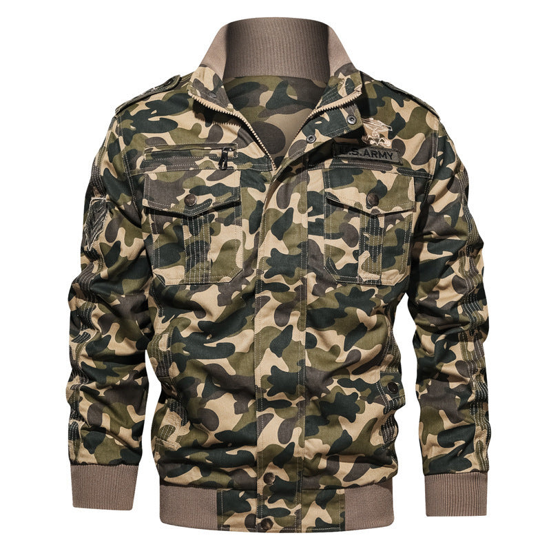 Herren Camouflage-Bomberjacke im Fieldstil mit Rippbündchen und Schulterklappen Drune