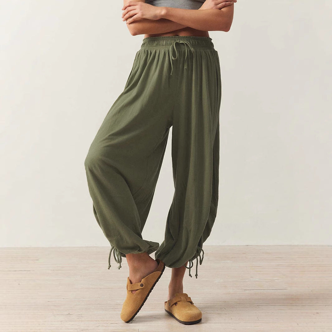 Damen Legere Weite Haremhose mit Kordelzug Drune