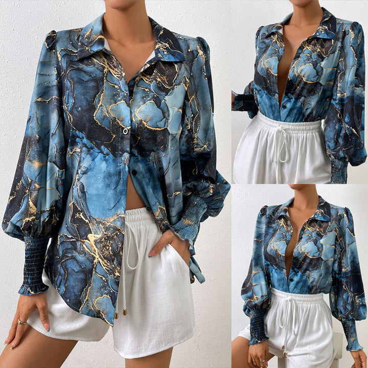 Damen Bluse mit Puffärmeln und marbled Design Drune