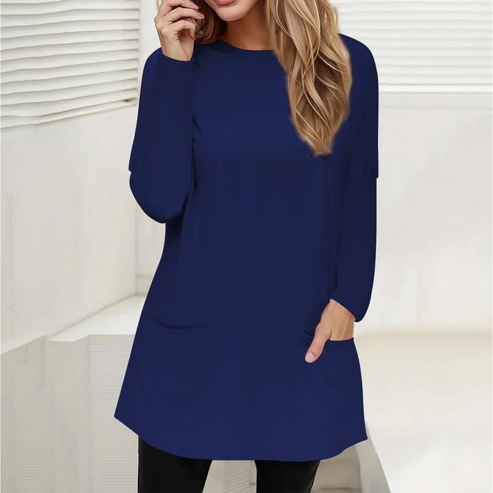 Damen Freizeit Longline Tunika mit Rundhalsausschnitt und aufgesetzten Taschen Drune