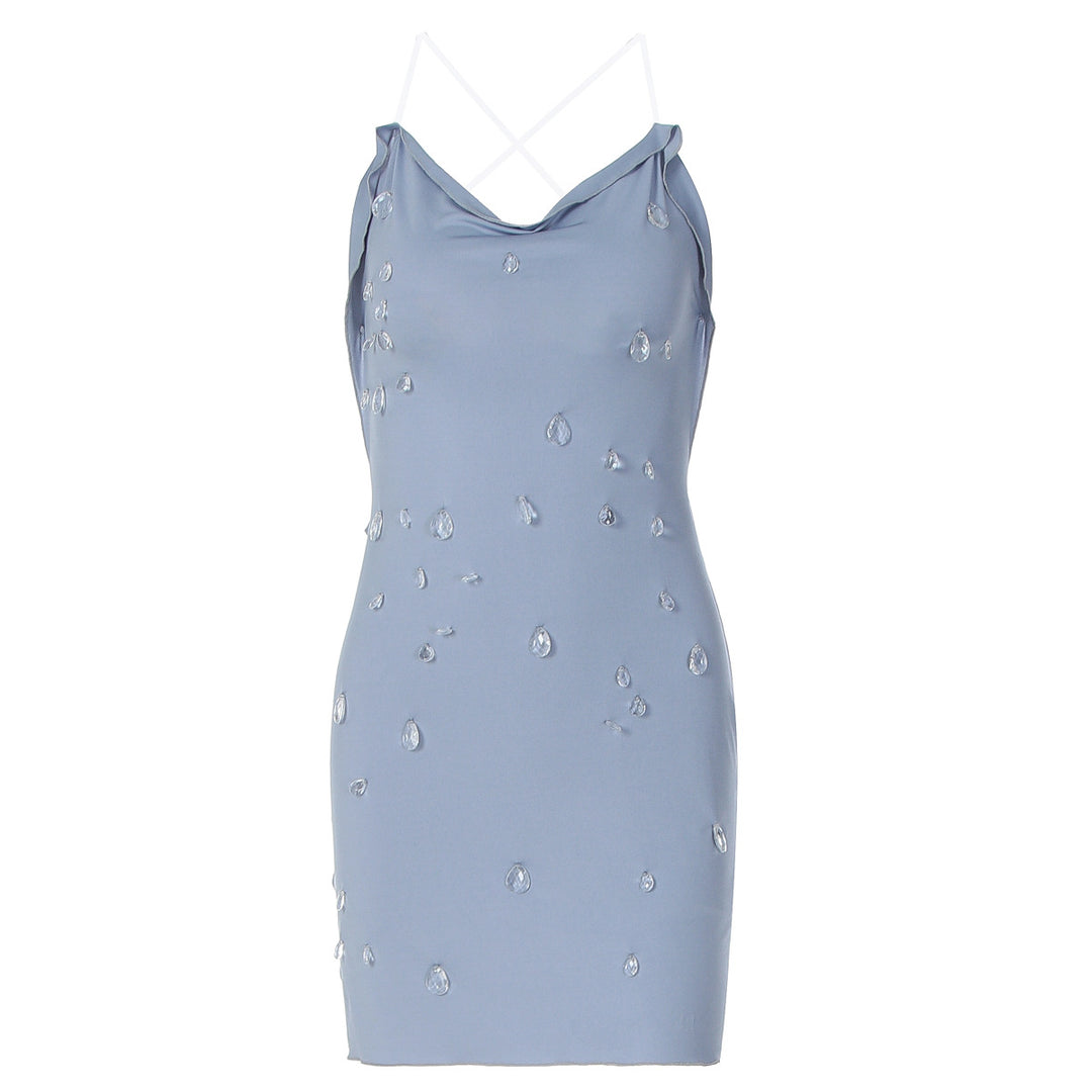 Damen figurbetonendes Minikleid mit eleganter Drapierung und transparenten Applikationen Drune