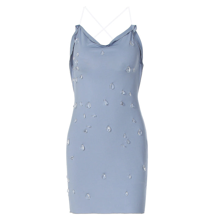 Damen figurbetonendes Minikleid mit eleganter Drapierung und transparenten Applikationen Drune