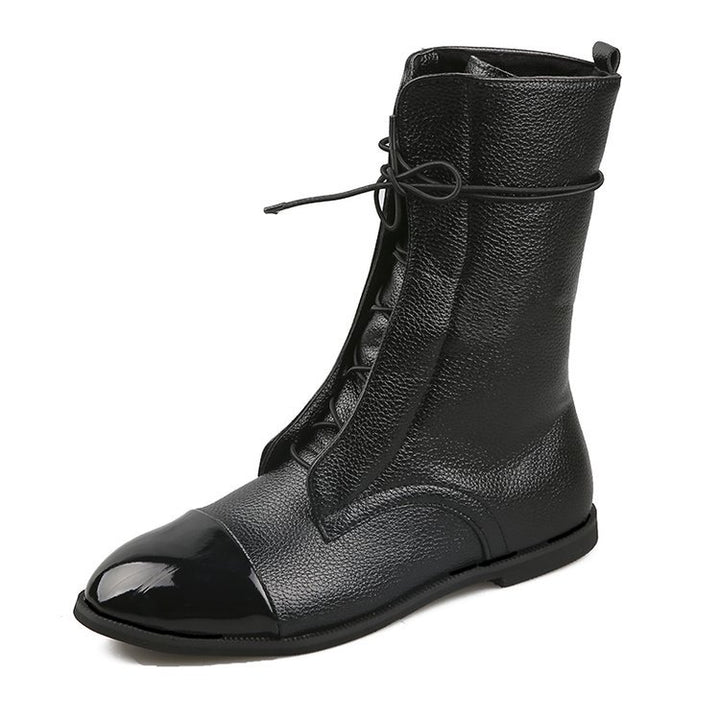 Damen  knöchelhohe Schnürstiefel mit spitzer Kappenausführung und genarbter Lederoptik Drune