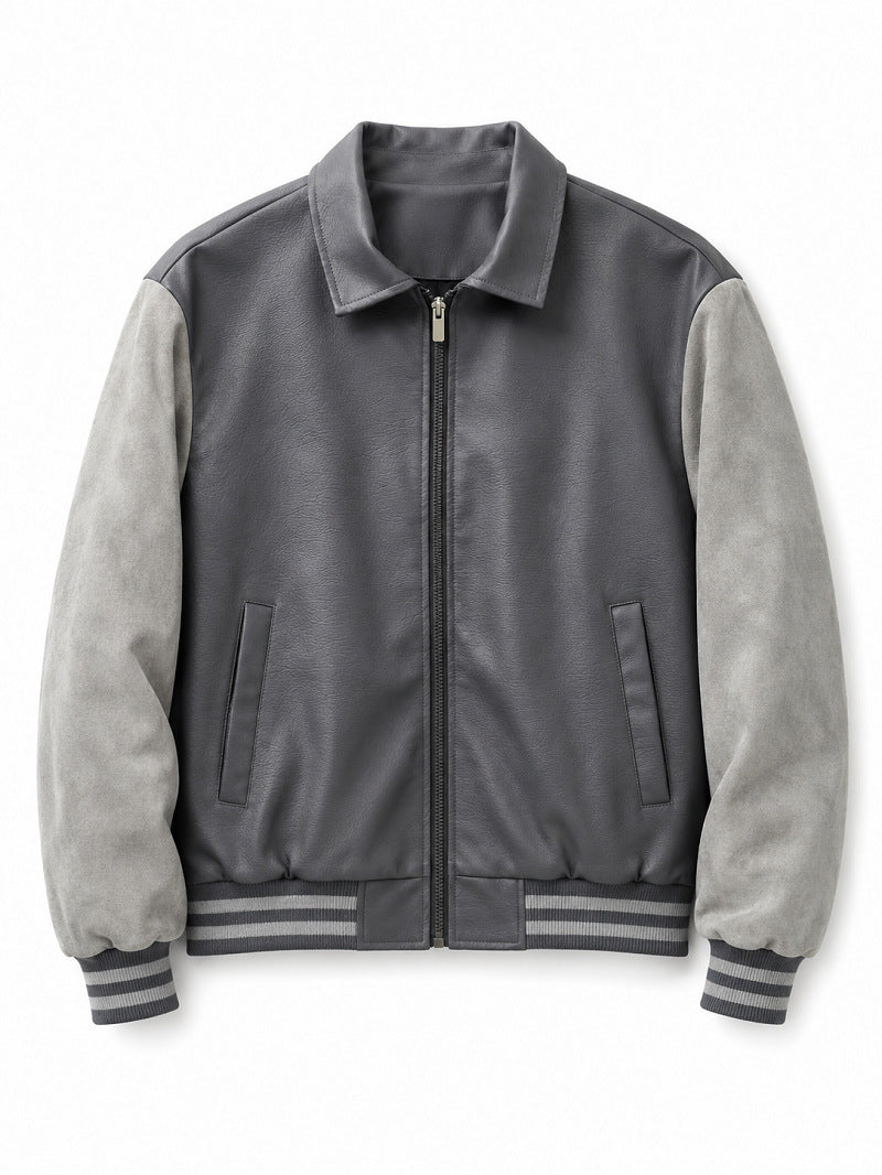 Herren Modische Kunstleder Bomberjacke Drune