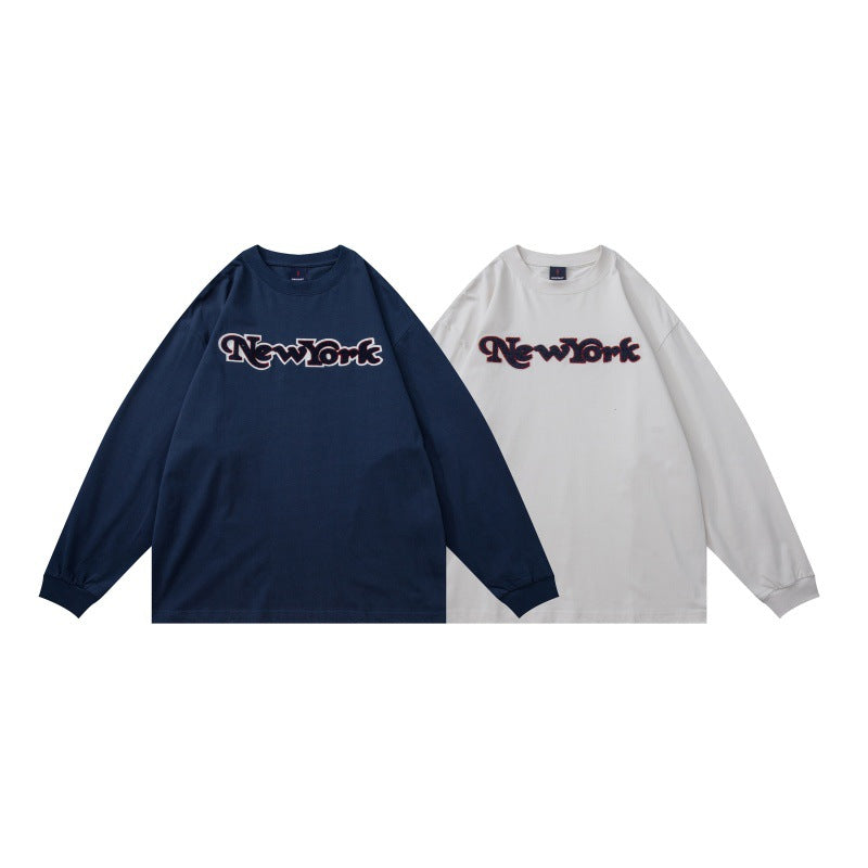 Unisex Oversize-Langarmshirt mit Chenille-Logo und Rundhalsausschnitt Drune