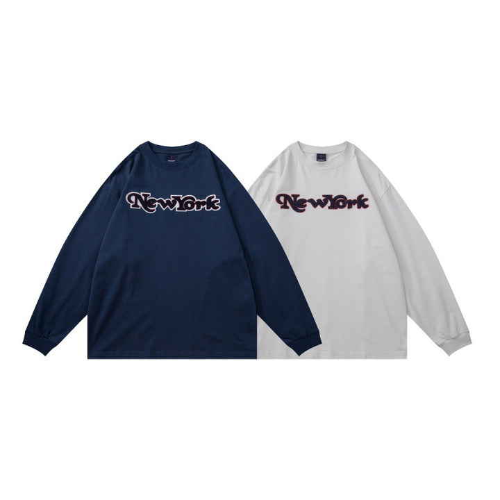Unisex Oversize-Langarmshirt mit Chenille-Logo und Rundhalsausschnitt Drune